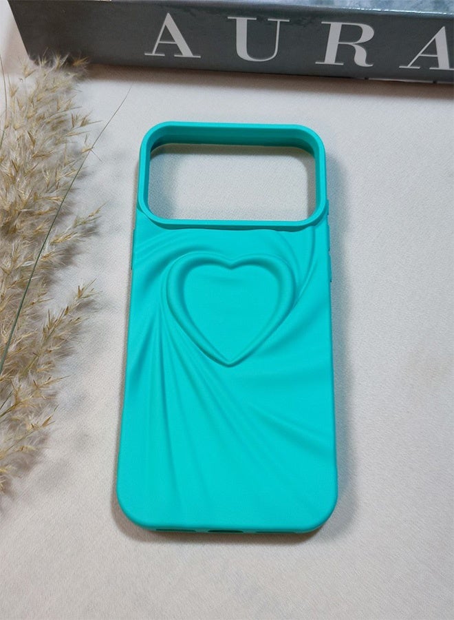 Silicone Case Compatible With Iphone 17 Pro Max, Shockproof And Scratch-Resistant Silicone Case With A Beautiful 3D Heart Design, For Iphone 17 Pro Max - Turquoise - Image 4